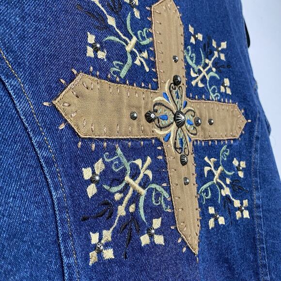 VTG Dont Mess With Texas Vest Women Medium Western Festive Cowboy Studded Cross - Picture 6 of 8